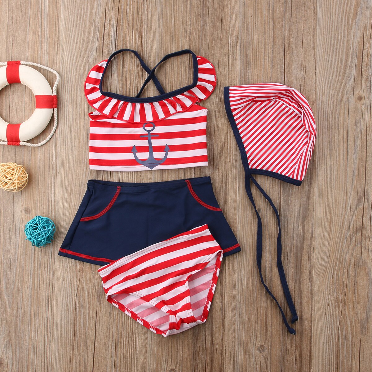 4 stk baby kid jenter badedrakt liten jente rørt bade badedrakt bikini sett badetøy+lue sommer
