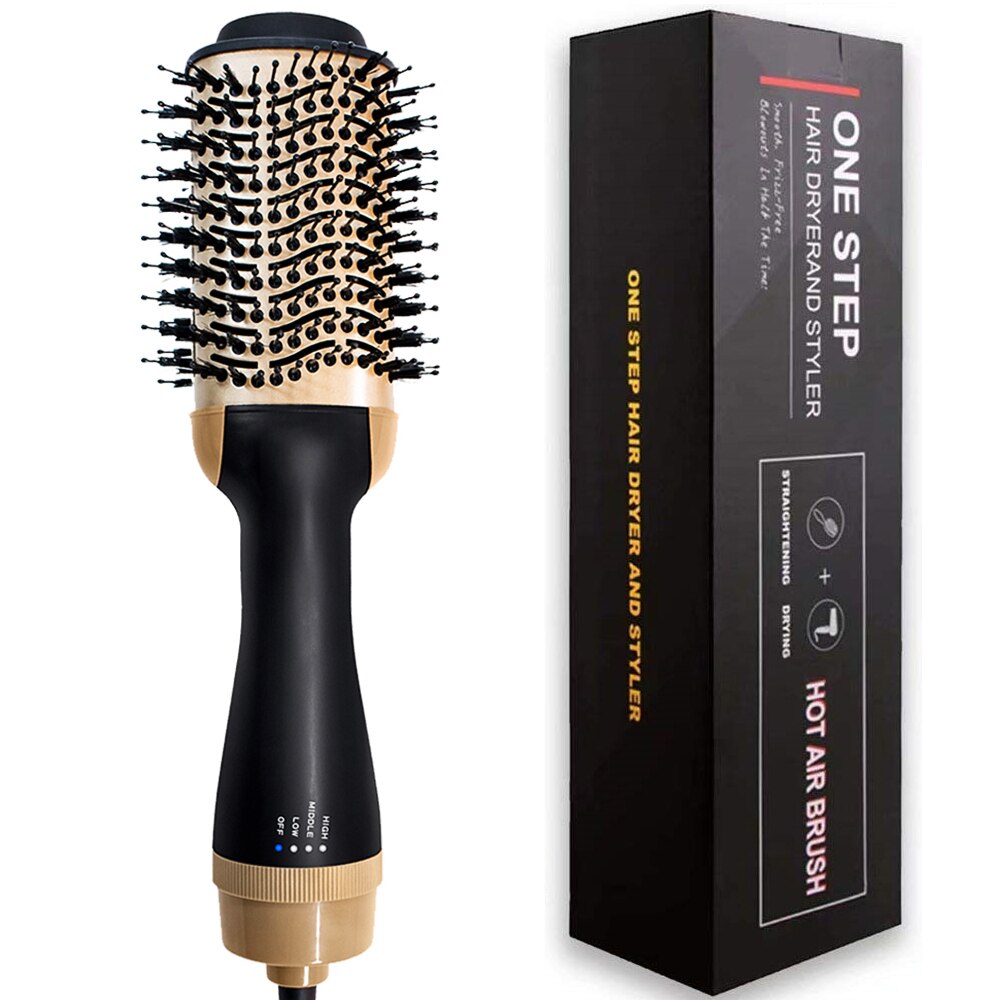 1000W Hair Dryer One Step Air Brush Styler and Volumizer Electric Blow Dryer Comb Salon Hair Curler Straightening Brush: AU Plug / gold with box