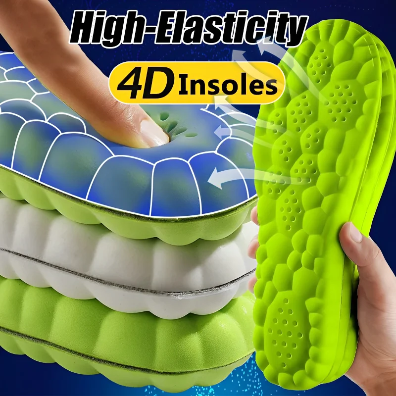 4D-Latex-Sport-Einlegesohlen für Männer und Frauen, weiche, hochelastische Schuhpolster, atmungsaktiv, Deodorant, stoßfest, gepolsterte Einlegesohlen zur Unterstützung des Fußgewölbes