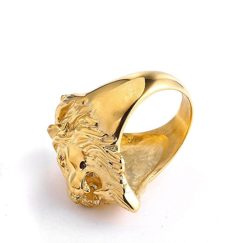 Anillo Signet para hombres, anillos de Leones de animales de acero inoxidable 316L de Color dorado para hombres, joyería de Hip Hop Rock, tallas estadounidenses 8-12