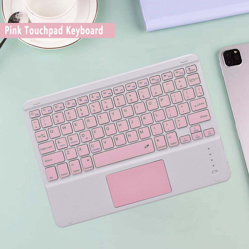 Dla klawiatury iPad podświetlana klawiatura bezprzewodowa Bluetooth-kompatybilna z klawiaturą Samsung Xiaomi Huawei Apple Phone: Touchpad Pink