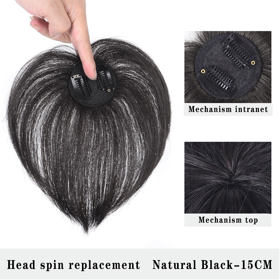 LUPU negro recto corto marrón Topper con flequillo postizo sintético de Clip en extensiones de cabello para las mujeres fibra resistente al calor: Black