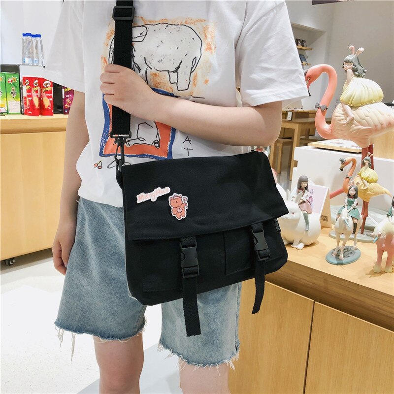eins Harajuku Hüfte-hüpfen Bote Handtasche Leinwand PVC Umhängetasche Frauen Straße Schulter Schule Taschen Mädchen Marken schick Bolsa