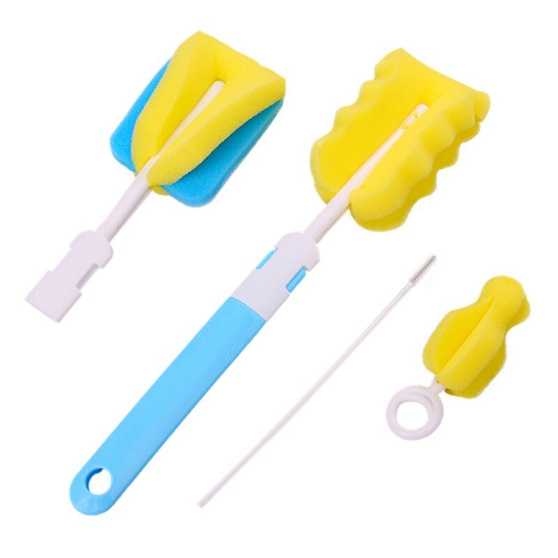 Baby Fles Borstel Set Babyuitsteeksel 360-Graden Roterende Schone Spons Uitloop Cup Borstel Kit Fles Schoon Tool: S-L