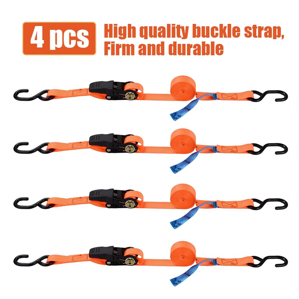 4x Premium Ratchet Tie Down Strap Anchoring 16 FT 1700 Lbs Breaking Strength 500 Load for Tightening Cargo Kayak Car Lorry
