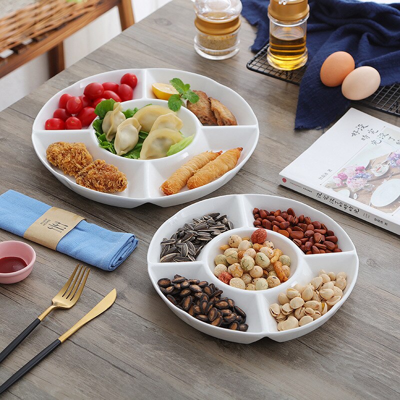 Five fruit plate multi-grid fruit assortment plate dried fruit brine pure white ceramic plate hotel division rice meal