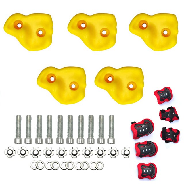 Soportes de escalada para pared de roca para niños, juego de escalada para interior y exterior, Kit de soportes de mano con conjunto de equipo de protección: Yellow