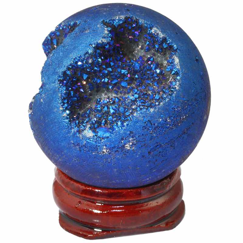 TUMBEELLUWA Titanium Coated Druzy Geode Sphere,Crystal Quartz Agate Gem Stone Egg/Ball,Sculpture Figurine Healing: Blue Round