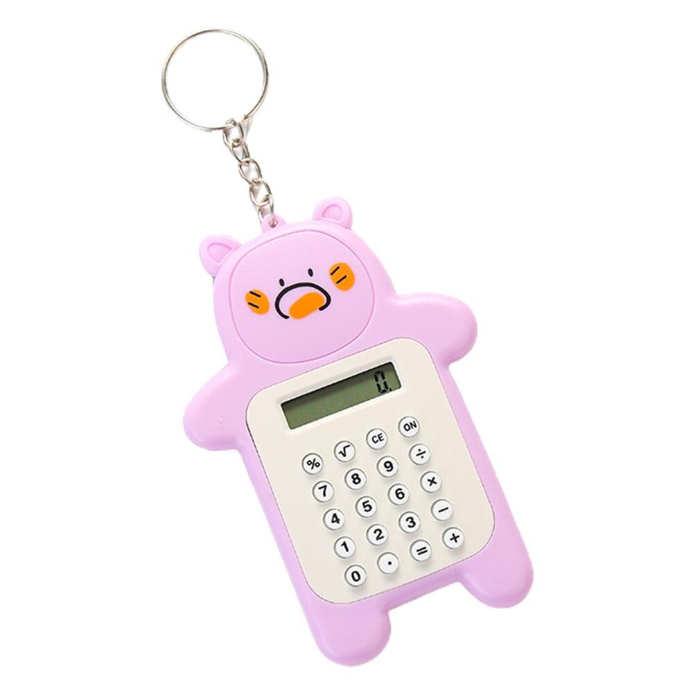 Portable Cute Cartoon Calculator Mini Bear Calculator 8 Digits Display with Keychain Button Battery Pocket Size Calculat: Purple