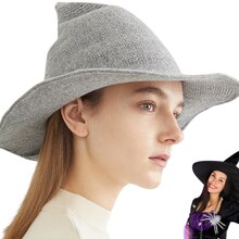 Sombrero de bruja negra para Halloween para mujer, accesorio de disfraz de , gorra con visera de , tejido de lana, acc005