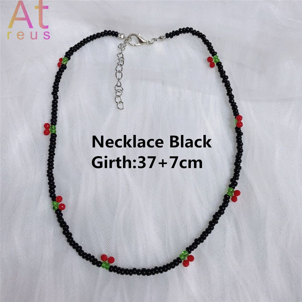 Zomer Strand Boho Transparante Kralen Cherry Sieraden Set Crystal Choker Ketting Voor Vrouwen Meisje Fruit Weave Kralen Armband Ring: H72594