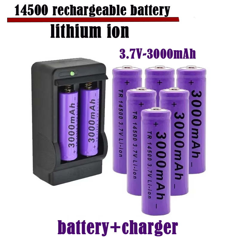 Batería de litio 14500 2025 100% la última batería recargable 3,7 V 3000mAh 14500 para linterna LED de juguete + cargador