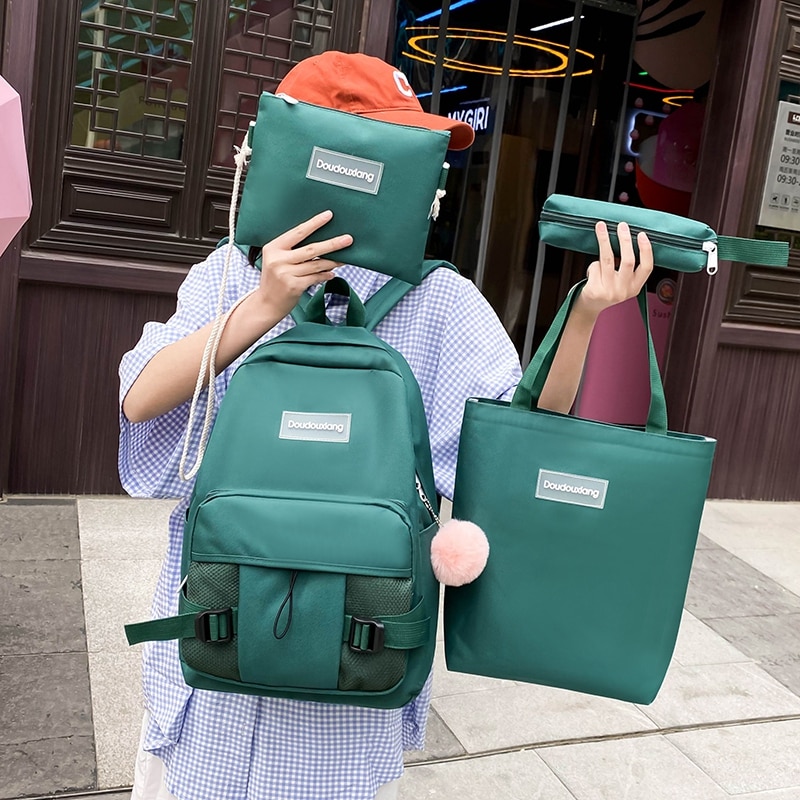 4 Stks/set Schattige Vrouwelijke Rugzak Canvas Rugzak College School Tassen Voor Tienermeisjes Kinderen Boek Tassen Vrouwen Reizen School Rugzak