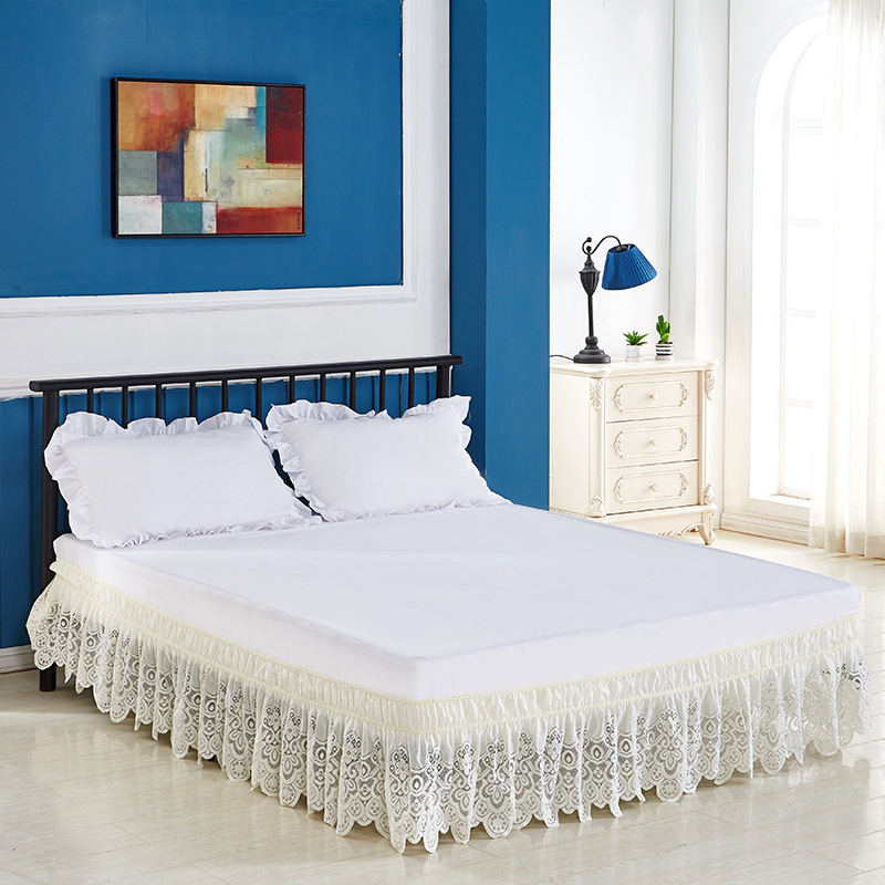 Sengeskjørt hvit blonder elastisk sengeskjørt sengeteppe laken hotell husholdning børstet quilt sengetøy: Stil 2- beige / 200 x 220cm