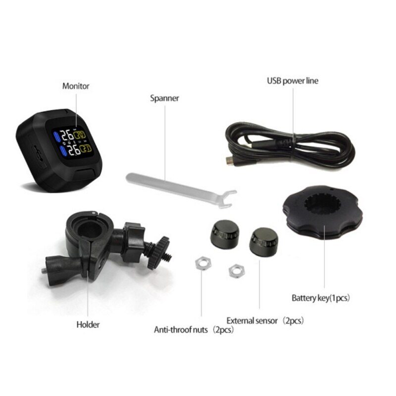 ONEWELL Original Motor- Reifen Druck Überwachung System kabellos TPMS Motorrad Reifen Alarm 2 Externen Sensor Moto Werkzeuge