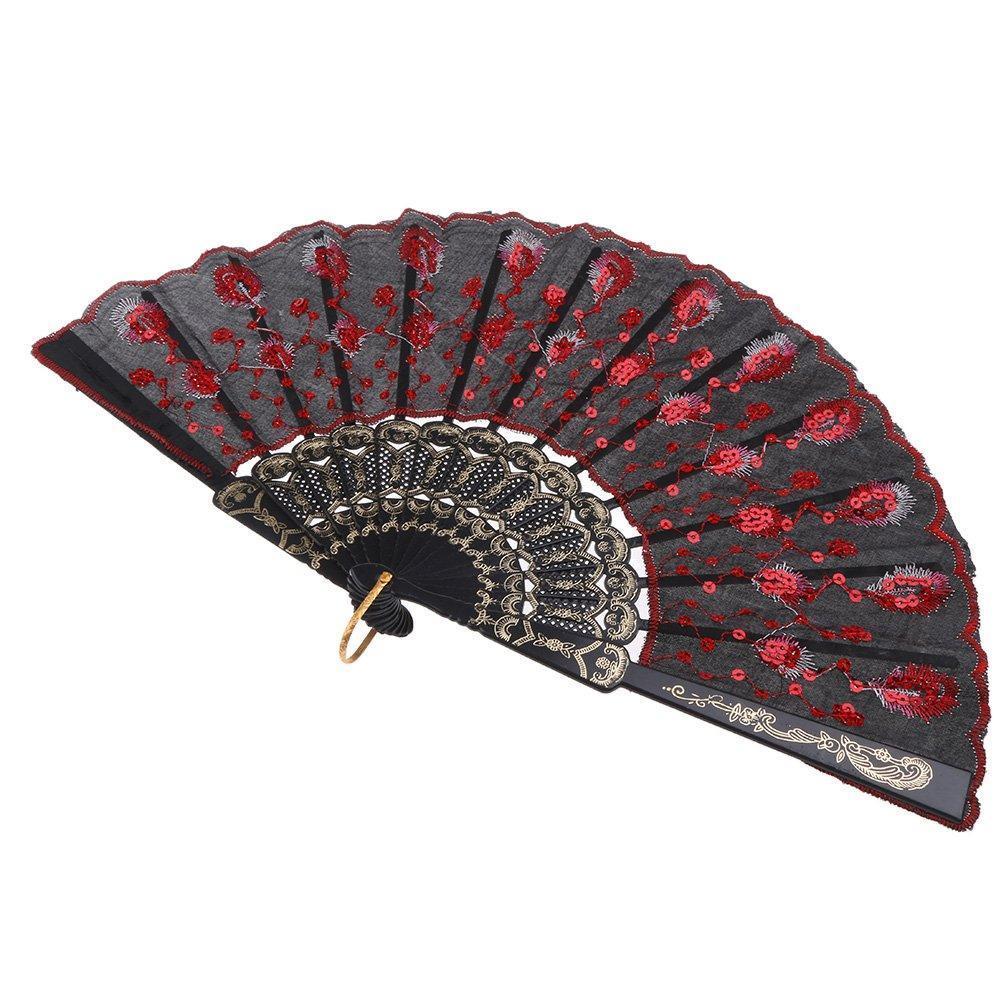 Mooie Decoratieve Fans Plastic Doek Vouwen Hand Patroon Voor Party Wedding Spaanse Stijl Dans Bloem Held Fan U1K2