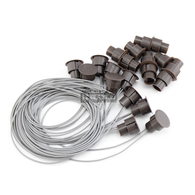 2 pair Brown or White Wired Round Wired Door Window Magnetic Contact Safety Sensor Magnetic Switch Hidden mounting