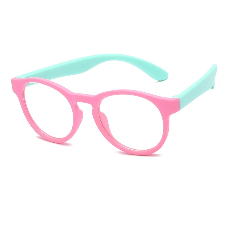 Round Blue Light Kids Glasses Silicone Flexible Children Optical Frame Boys Girls Computer Transparent Blocking Eyeglasses UV400: pink green