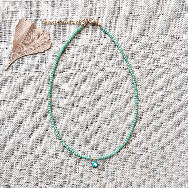 Summer Crystal Beaded Necklace Women Exquisite Versatile Neck Accessories Light Green Beadsцепочка На Шею Женская: BRASS PLATED
