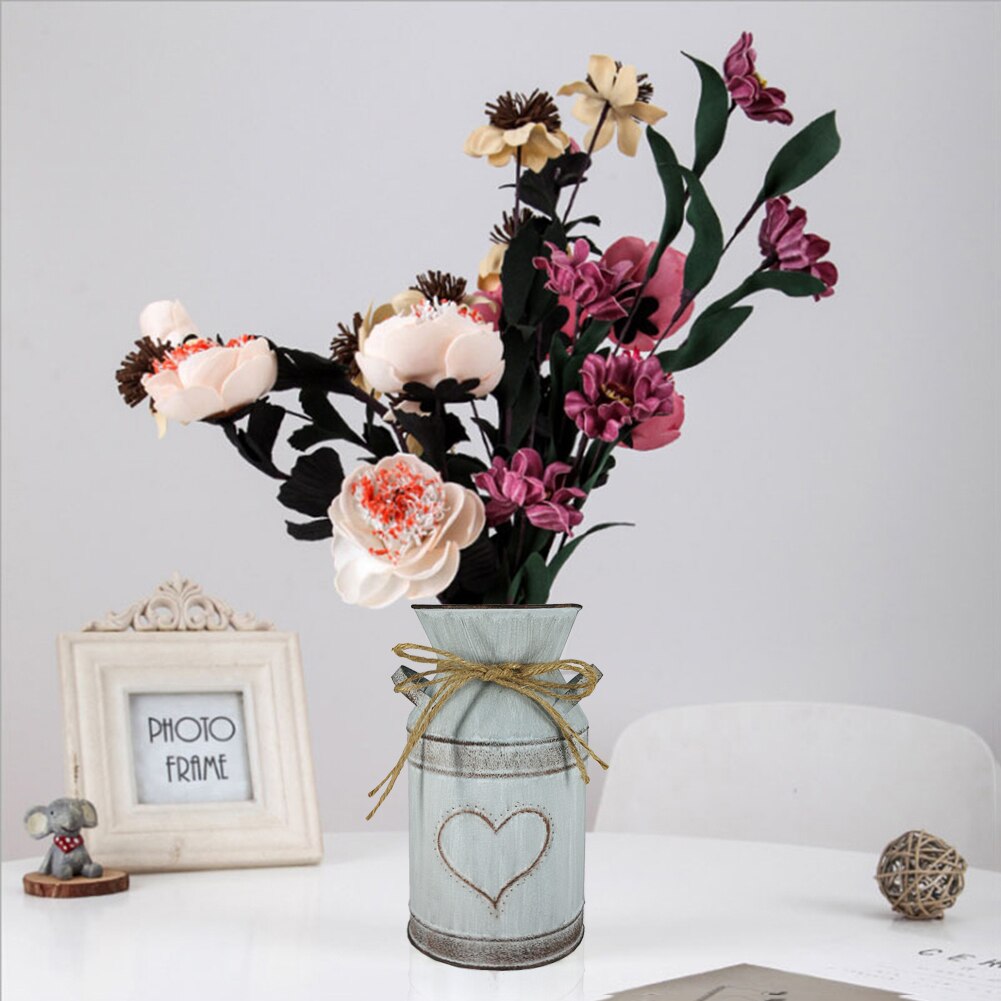 Jarrones de flores de Metal para jardín, Cubo de flores artificiales para el hogar, soporte de barril, y desgastado, jarra Vintage para artesanías