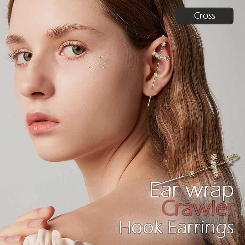 Ohr wickeln Raupe Haken Ohrringe Strass Ohr wickeln Zubehör Perle Kristall Earcuffs Ohrring Für Frauen Gold Farbe Lange Clip: Cross