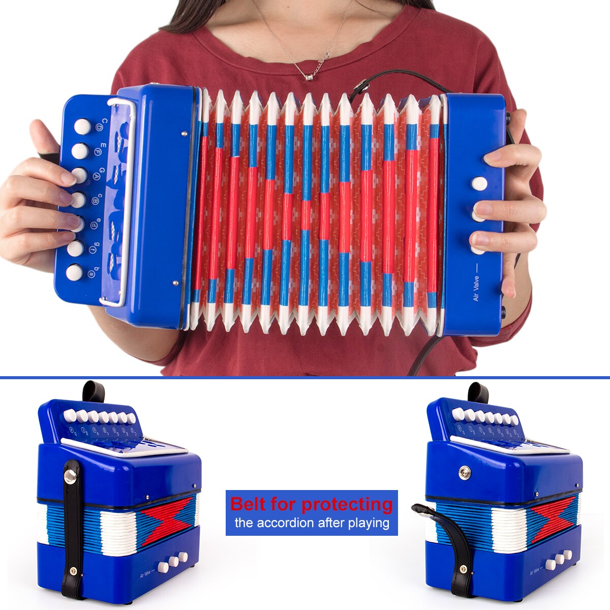 Kids Accordeon Mini Speelgoed Muziekinstrumenten 7 Toetsen Knop Roze Roos Rood Wit Voor Kind Kinderen Peuters Beginners