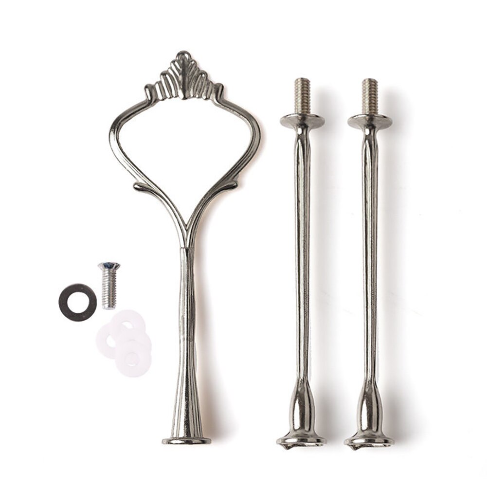 2/3 Tier Cake Plate Stand Crown Handle Fitting Rod Wedding Party Display Stand: Silver 3 Tier
