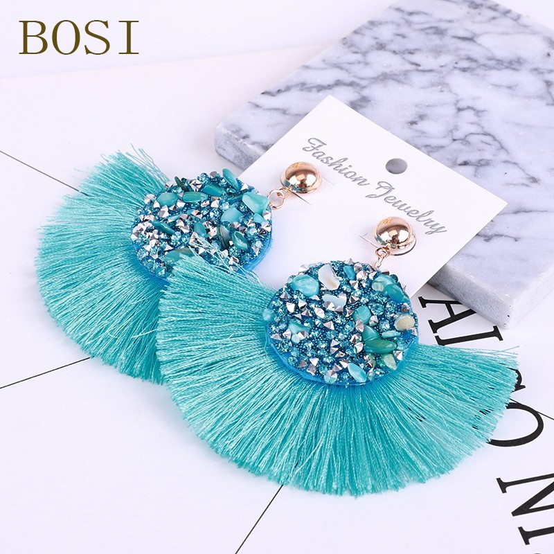 Tassel Earrings Bohemian Crystal Handmade Women Statement Luxury Long Earring jewelry Geometric Fringe Big stone: 12