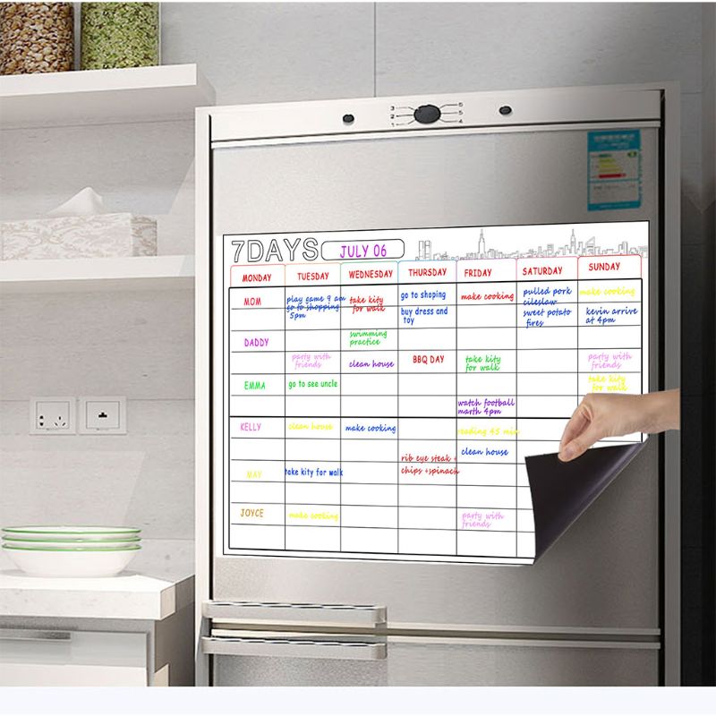 Planificador semanal de pizarra blanca magnética grande seca de 7 días y organizador de lista de comestibles para refrigerador de cocina con 8 plumas de pc 1pc B