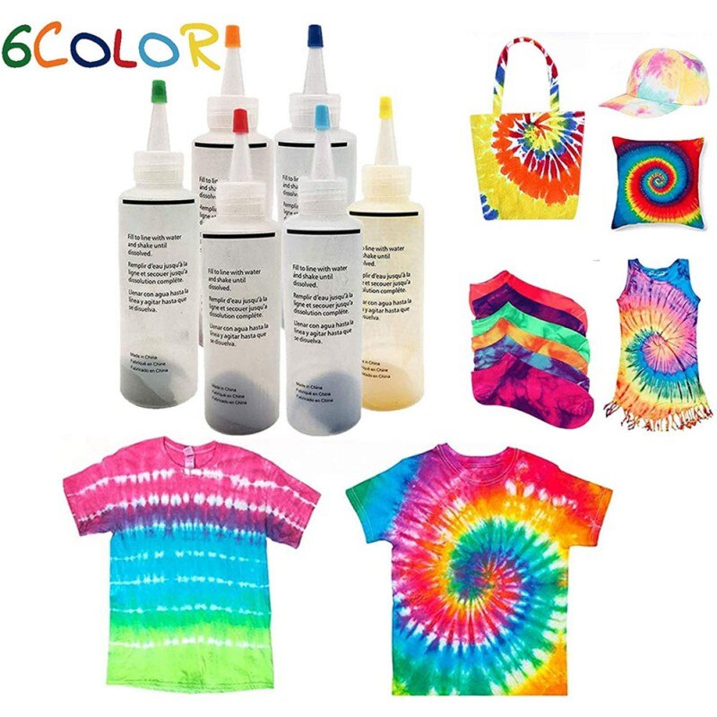 6/8 Colors One-Step Tie Dye Kits Rainbow, DIY Non-toxic Garment Textile Paint 120ml Colorful Clothing Tie Dye Kit Pigment Set