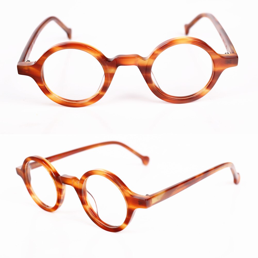 Marcos redondos de anteojos Vintage de 38mm, gafas hechas a mano de madera, pequeños