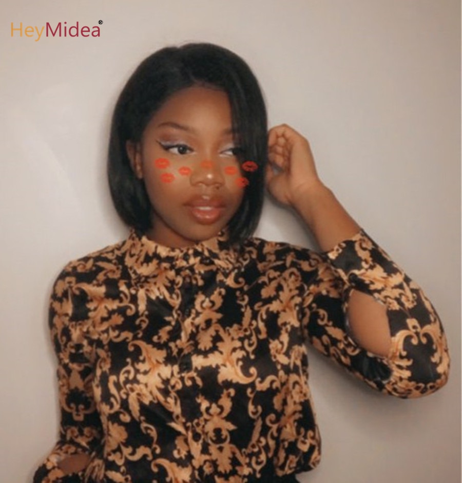 Short Bob Straight Lace Front Wigs Middle Part Synthetic Hair Glueless Lace Wig Heat Resistant Fiber For Black Women HeyMidea