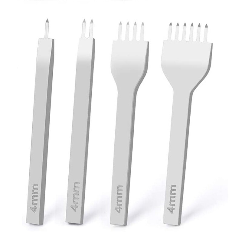 Leather Hole Punches 1+2+4+6 Prong DIY Diamond Lacing Stitching Chisel Set U/V Shaped Groover Leather Edge Beveler Skiving Tools: 4mm 4pcs