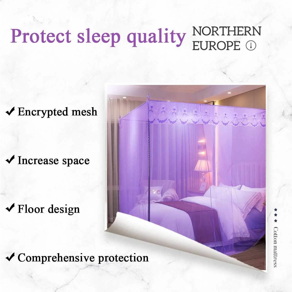 Mosquito Net Single Side Openings Four Corner Bed Post Bed Canopy Mosquito Net Luxury Princess Style Full Queen King Size