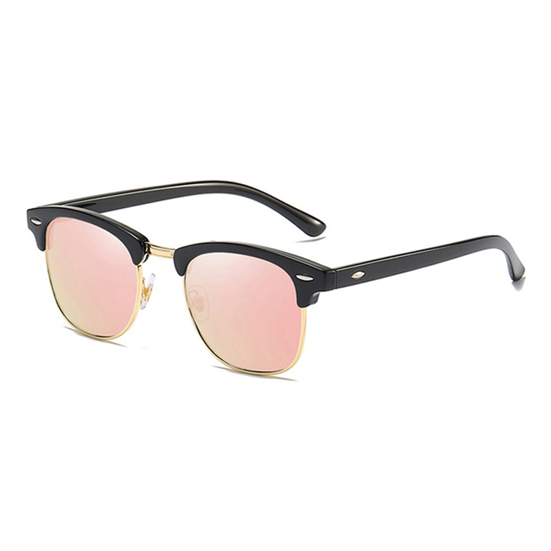 Gafas de sol polarizadas clásicas de medio marco para hombres y mujeres, gafas de sol cuadradas Retro con remaches, gafas de sol antideslumbrantes para conducir Vintage para hombre UV400: Negro