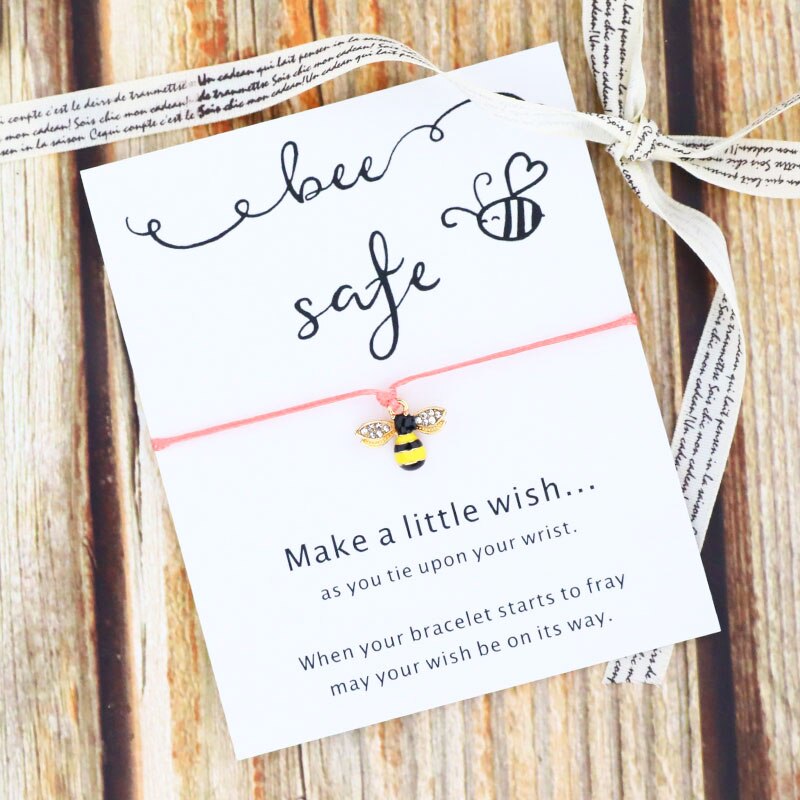 Bee Safe Wish Bracelet Cute Bee Charm Lucky Red String Bracelet Bee Jewelry for Women Men Friendship Bracelet Motivational: Pink