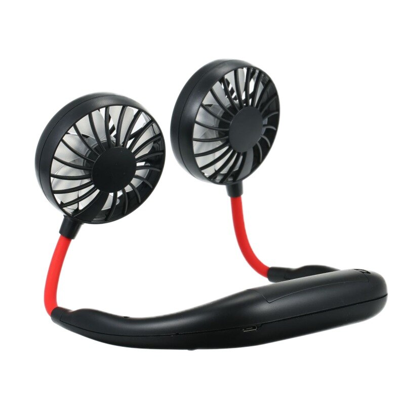 Usb oplaadbare draagbare handsfree nekbandventilator persoonlijk, mini dubbele nekventilatoren 3 snelheden: Zwart