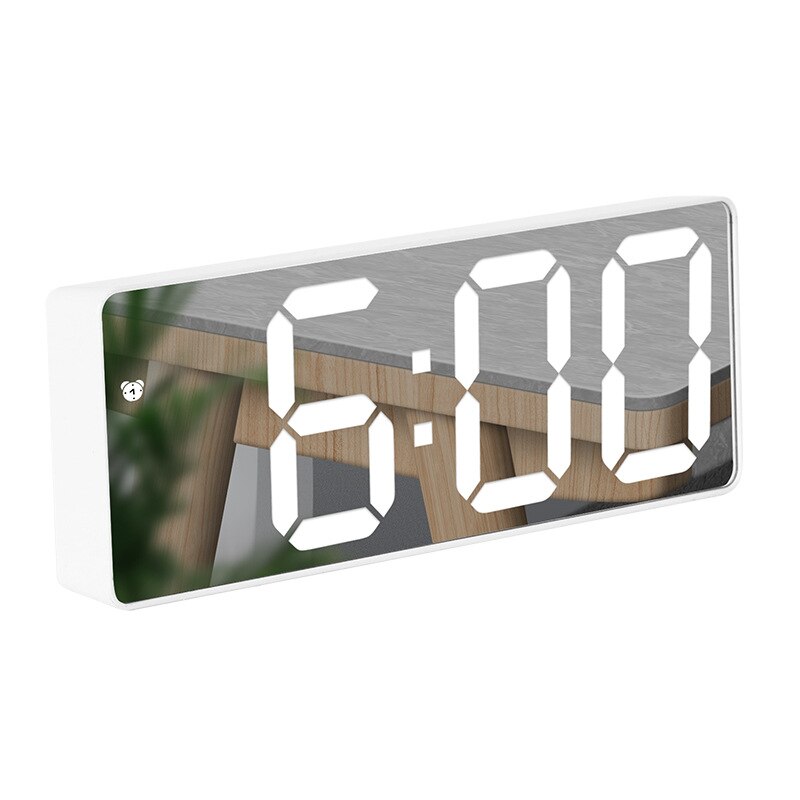 LED Mirror Digital Clock Alarm Battery USB Charging Date Temperature Display Snooze Funtion Electronic Watch Home Office Decor: B White mirror