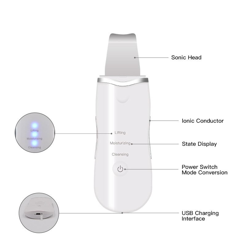 Ultrasonic Skin Scrubber Face Spatula Blackhead Removal Pore Cleanser Skin Peeling Lifting Comedone Extractor Beauty Instrument