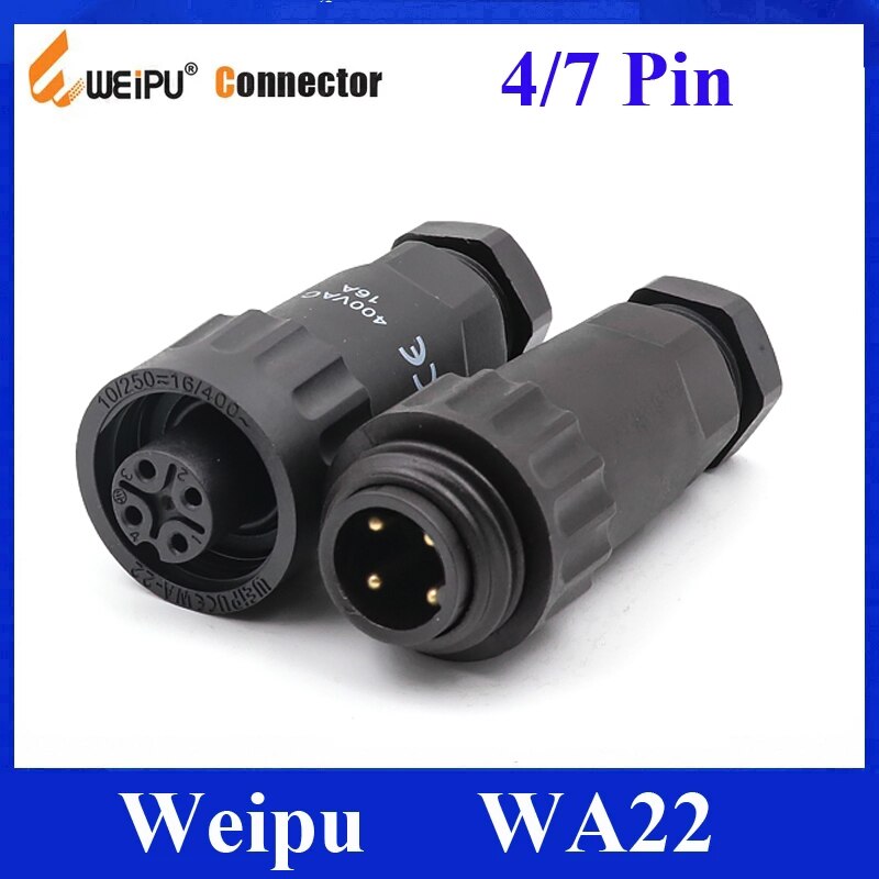 Original Weipu Connector WA22 IP67 Waterproof 4 Pin 7 Pin Cable Connector Plug Panel Socket Screw Termination