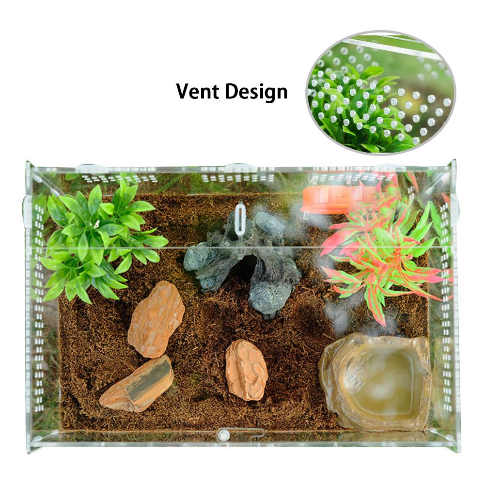 Mehrere Lüftungsschlitze Reptil Zucht Kasten Acryl transparent Reptil Panzer Insekten Spinnen Skorpione Gottesanbeterin Fütterung Kasten Terrarium Panzer