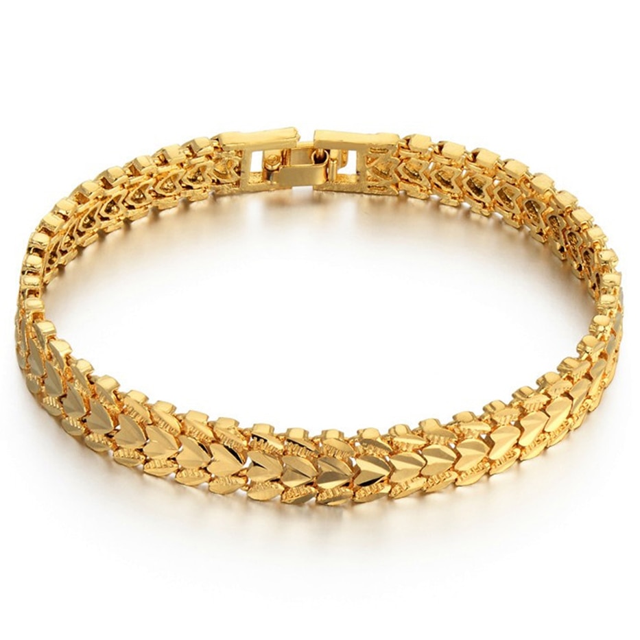 Trendy Heart Multi shape Punk Bracelet Curb Link Chain Gold Color Bracelets Bangle For Men Women Jewelry