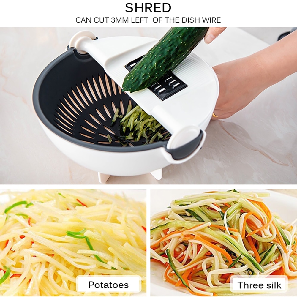 Multi Manual Slicer Drainer Bowl Vegetable Fruit Cutter Kitchen Gadget Chopper Grater With Rotate Drain Basket Cutter