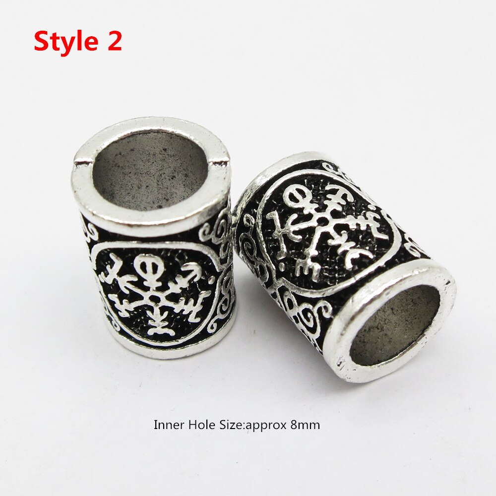 6Pcs/2Pcs Big Hole Rune Metalen Viking Sieraden Kralen Voor Haar Baard Dreadlock Vlecht Kralen Ringen Buizen mannen Vrouwen Haar Accessoires: 2pcs Style 3