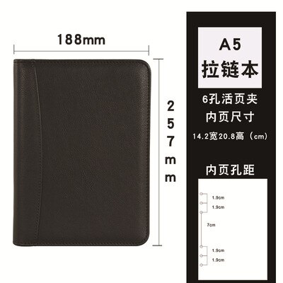 Faux Leather A5 B5 Padfolio with Calculator Zipper Binder Notebook Briefcase File Executive Folder Spiral Travel Notepad: Black