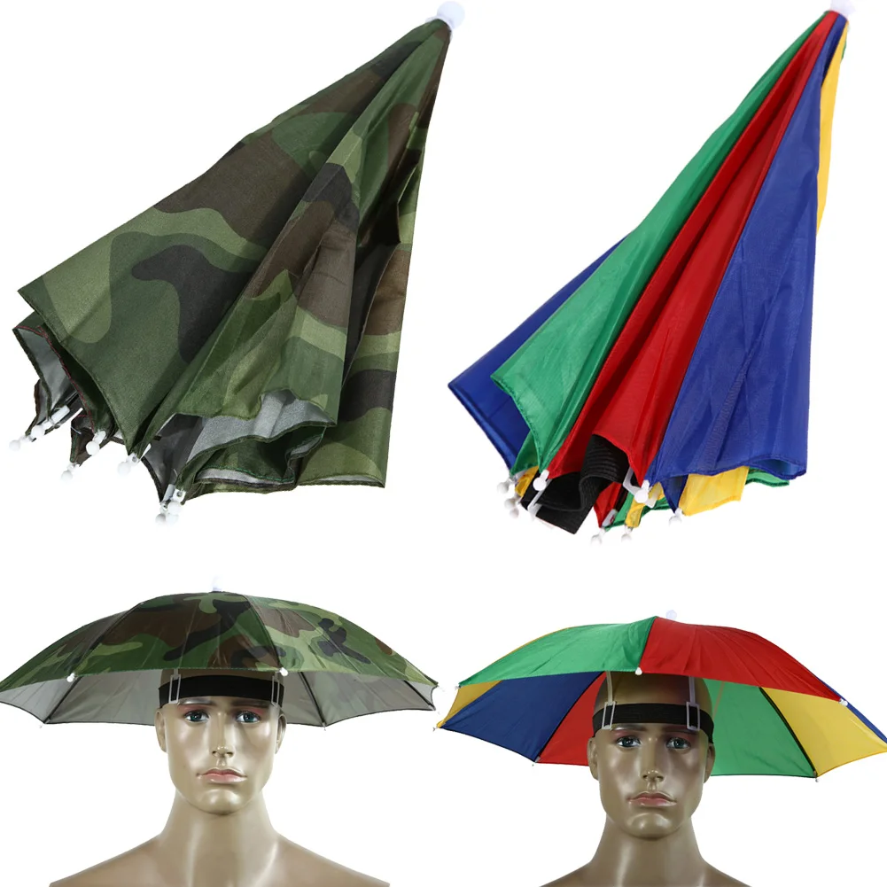 Sombrero de sombrilla de cabeza plegable para exteriores, sombrero antilluvia, antisol, gorra de sol montada en la cabeza para pesca, Golf, ciclismo, senderismo y Camping
