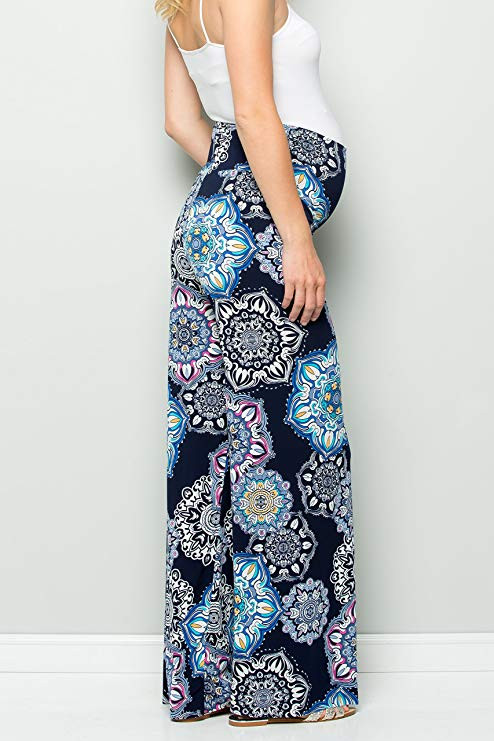 Women's Maternity Pants Wide Straight Lounge Pants Printing Stretch Pregnancy Trousers Loose Wide Leg Pants