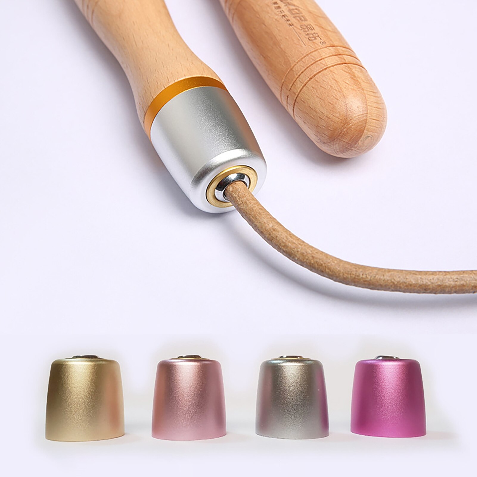 Cuerda de saltar de cuero de imitación para adulto, rodamiento de Metal Universal, mango de madera ajustable
