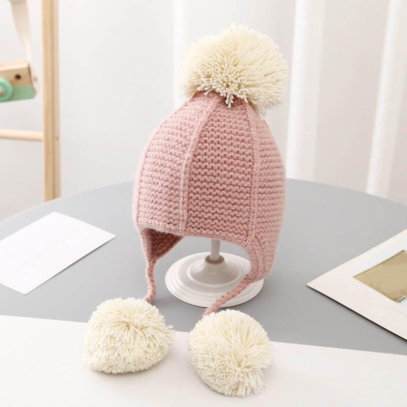 Winter gebreide warme babymuts schattige dubbele pompon baby jongen meisje muts oorbescherming mutsen kindermuts 3 to 24 maanden