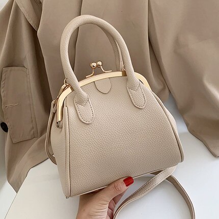 Vintage Leech PU Leather Lock Shell Bag Hand Bags Women Shoulder Crossbody Bag Tote Hand Women&#39;s Handbags: women bag beige